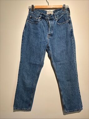 Everlane 90s Cheeky Jeans Organic Cotton High Rise Straight Leg Crop Blue Wash